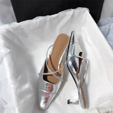LBSFY  -  New Women Slippers Fashion Silver Mules Shoes Summer 2024 Sandals Pumps Mid Heels Slides Stilettos Mujer Party Zapatos Slingback